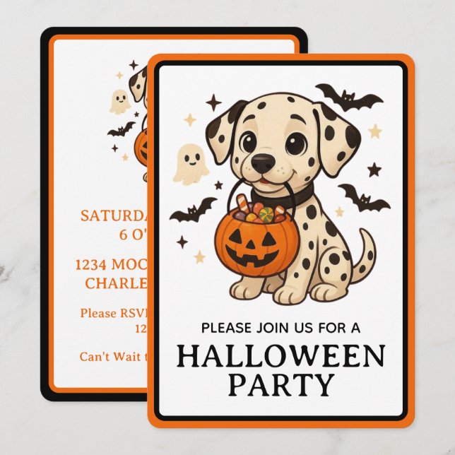 Halloween Dalmatien Hund Bus eller godis Party Inbjudningar (Fram/baksida)