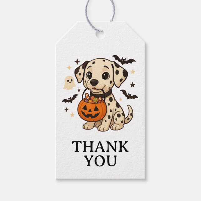 Halloween Dalmatien Hund Bus eller godis Party Presentetikett (Framsidan)