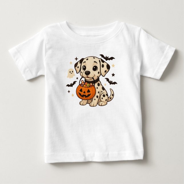 Halloween Dalmatien Hund Bus eller godis T Shirt (Framsida)