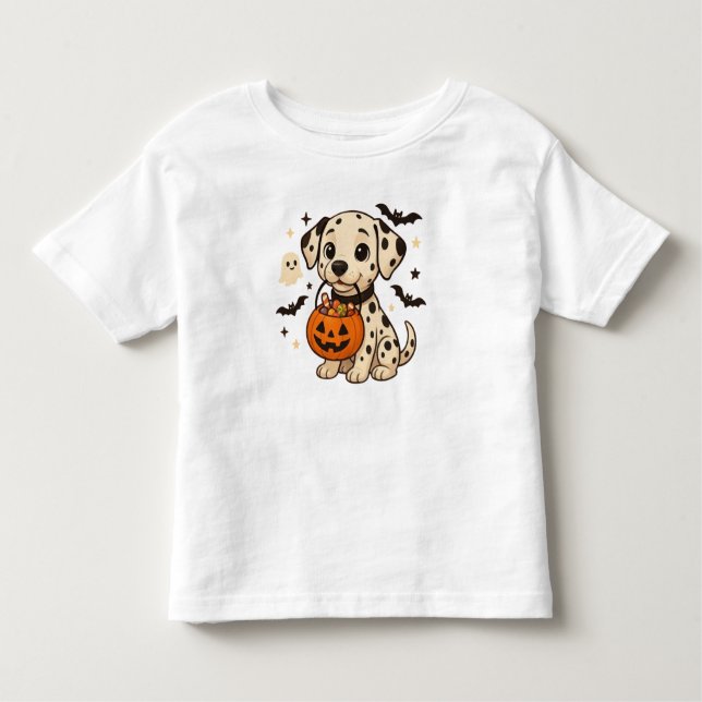 Halloween Dalmatien Hund Bus eller godis T Shirt (Framsida)