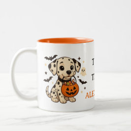 Halloween Dalmatien Hund Bus eller godis Två-Tonad Mugg