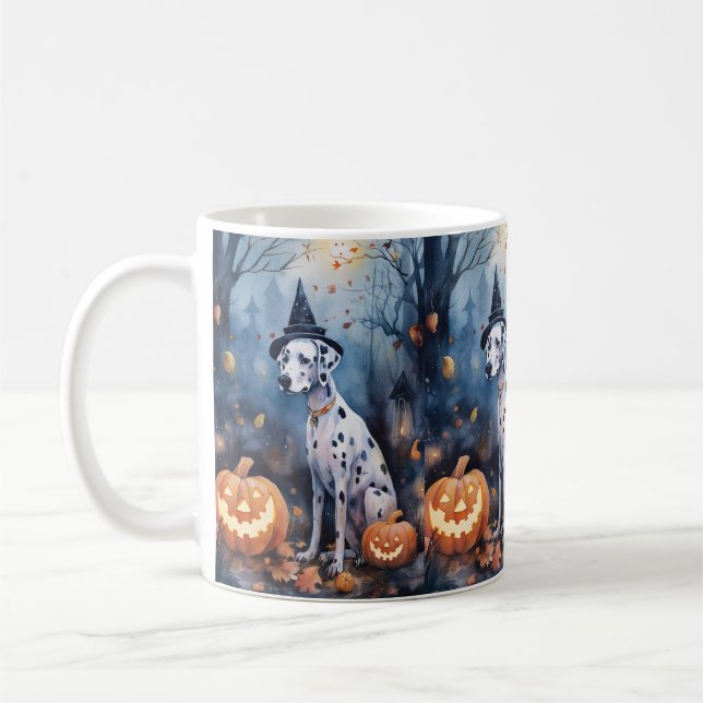 Halloween-Dalmatiner Med Pumpa Skräck Kaffemugg (Vänster)