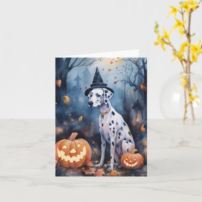 Halloween-Dalmatiner Med Pumpa Skräck Kort (Gul blomma)