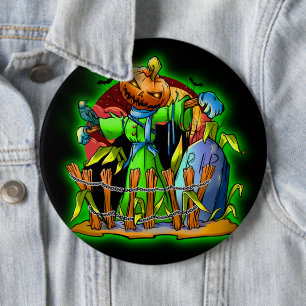 Halloween Dam Fågelskrämma Pumpkin Head RIP-Fladde Knapp