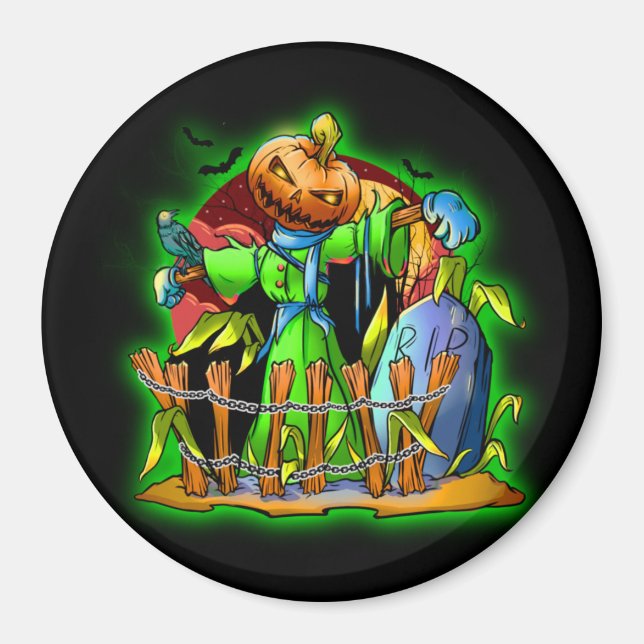 Halloween Dam Fågelskrämma Pumpkin Head RIP-Fladde Magnet (Framsidan)