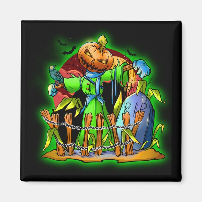 Halloween Dam Fågelskrämma Pumpkin Head RIP-Fladde Magnet (Framsidan)