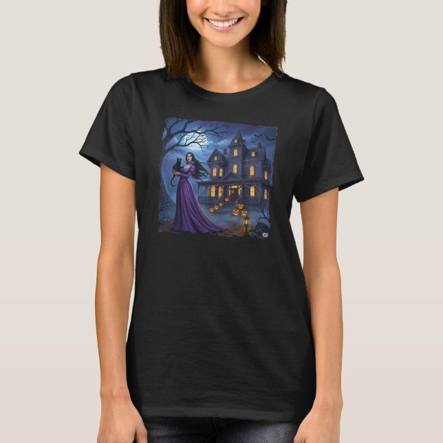 Halloween Dam med Kat! T Shirt (Framsida)