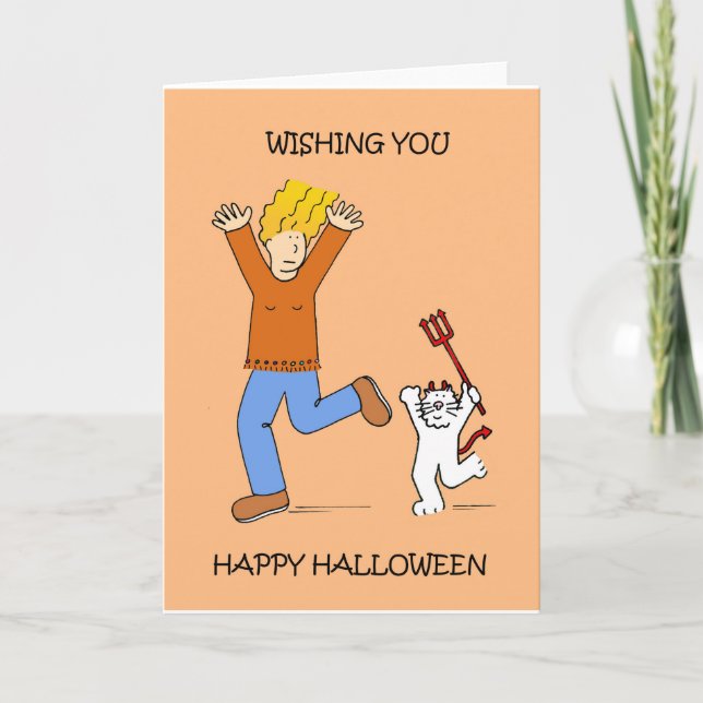 Halloween Dam och White Cat i Costume Kort (Framsida)