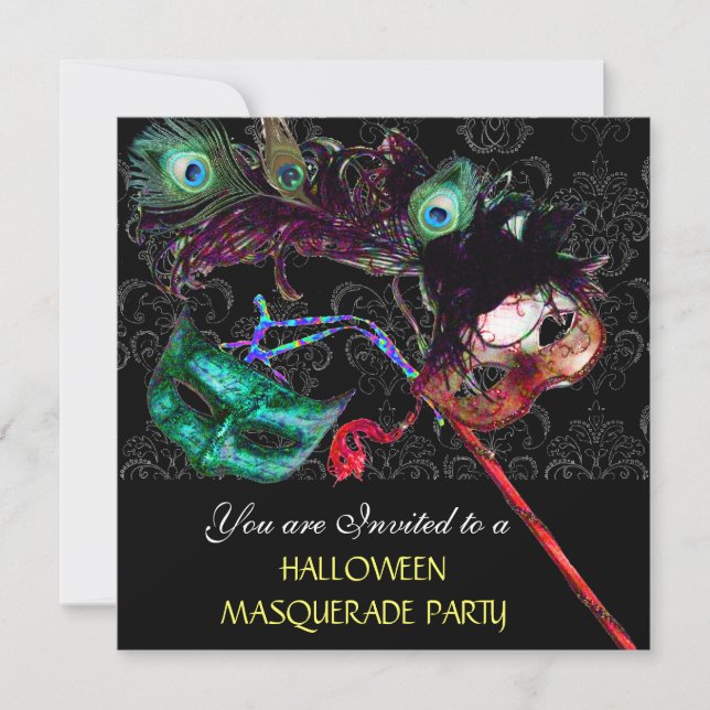 HALLOWEEN  DAMASK MASKERADFEST Black blå Inbjudningar (Framsida)