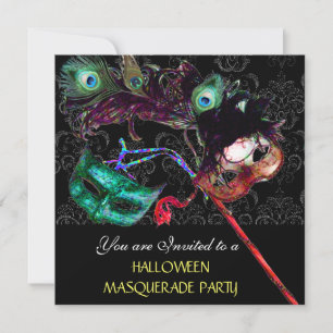 HALLOWEEN DAMASK MASKERADFEST Black blå Inbjudningar