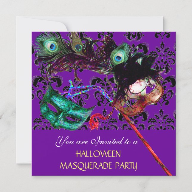 HALLOWEEN DAMASK MASQUERADE PARTY lila blue Inbjudningar (Framsida)