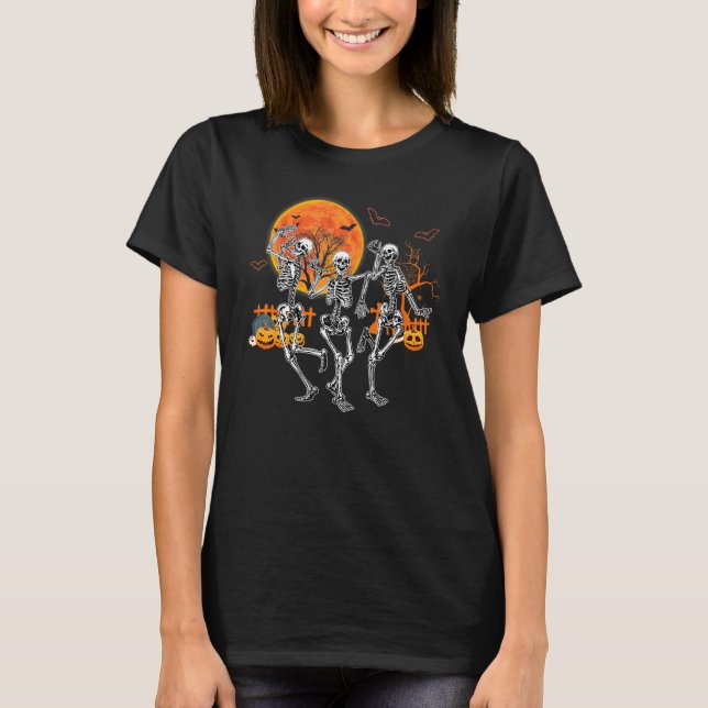 Halloween Dance Död Macabre Skeleton Dancing T Shirt (Framsida)