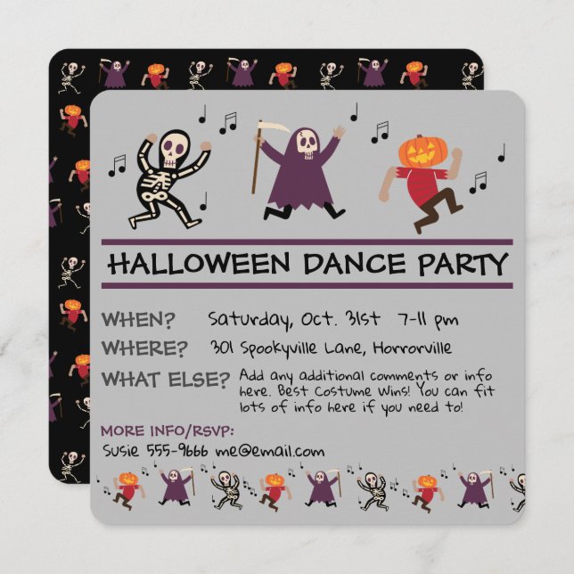Halloween Dance Party-inbjudan Inbjudningar (Fram/baksida)