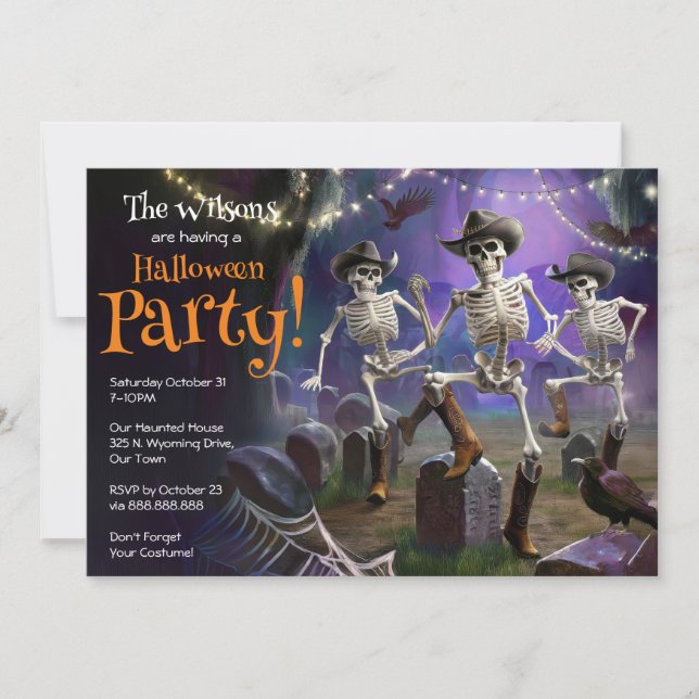 Halloween Dance Party, Line Dancing Skeletons Inbjudningar (Framsida)