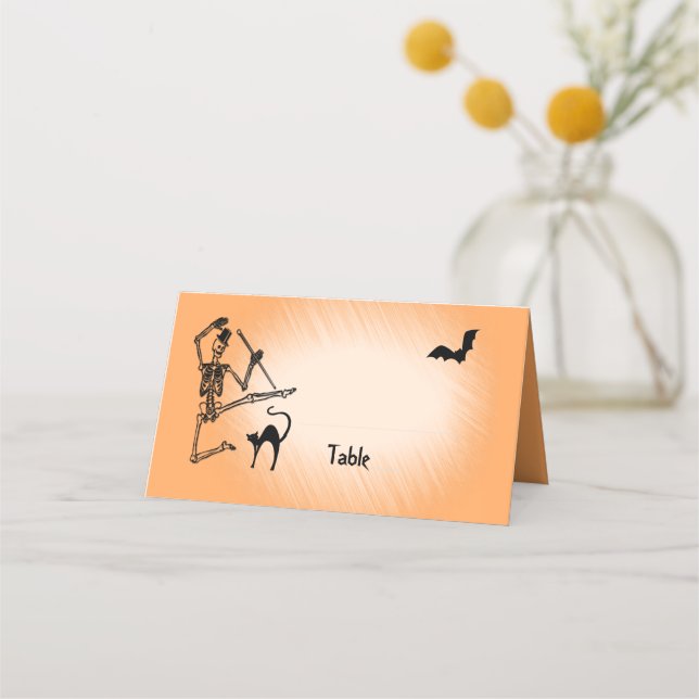Halloween Dancing Skeleton Place Cards Placeringskort (Framsida)