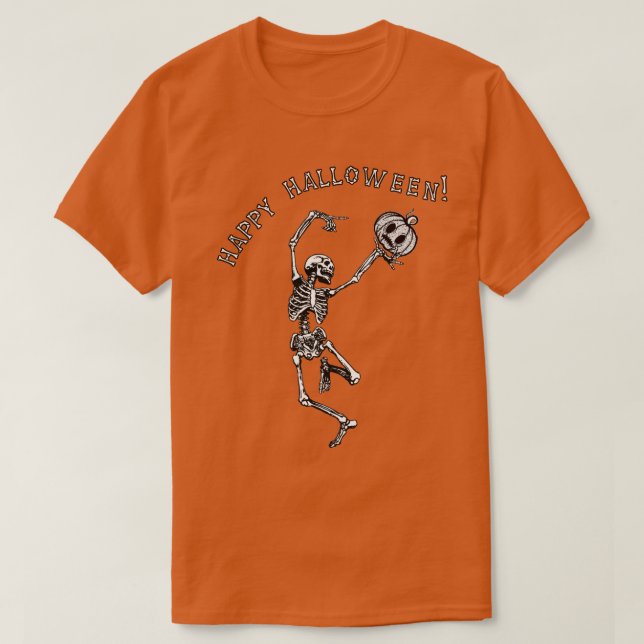 Halloween Dancing Skeleton Pumpkin Jack-O-Lantern T Shirt (Design framsida)