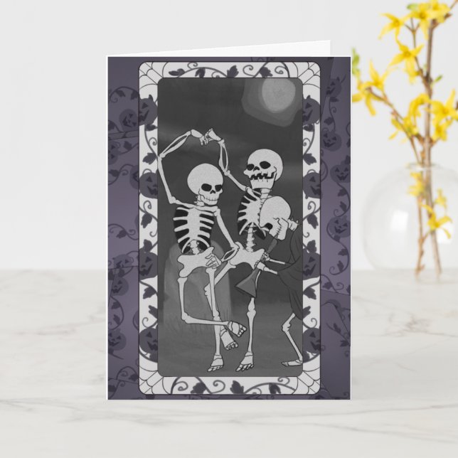 Halloween Dancing Skeletons Kort (Gul blomma)