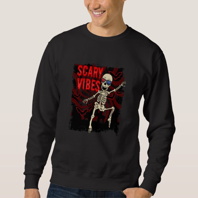 Halloween Dancing Skull Scary Vibes Spooky Lång Ärmad Tröja (Framsida)