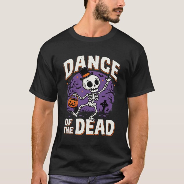 Halloween-dans av de döda skelettdesign t shirt (Framsida)