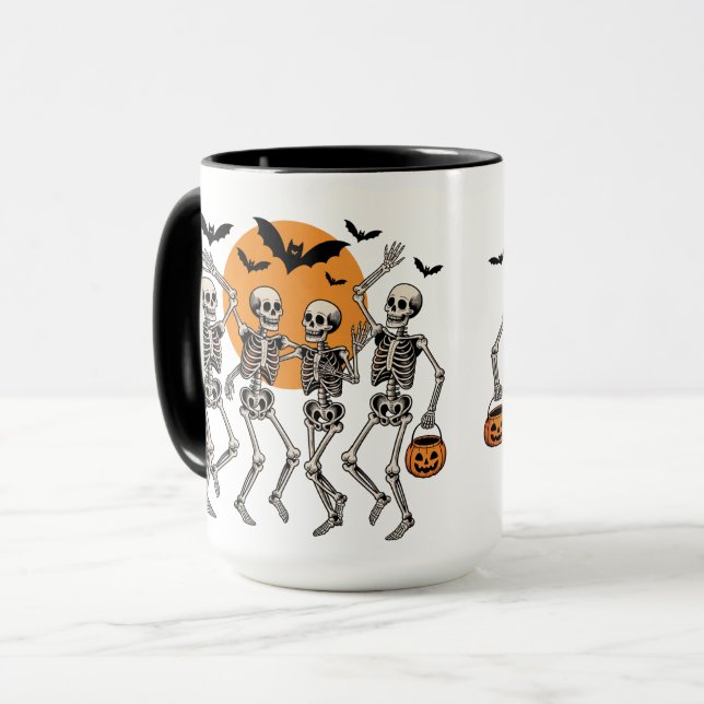 Halloween Dansande Skelett Dans Pumpa Mugg (Framsida vänster)