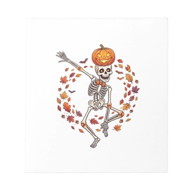 Halloween Dansande Skelett Pumpa Höstblad Anteckningsblock (Framsida)