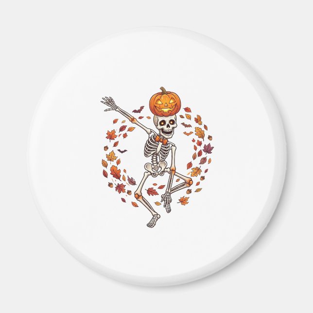 Halloween Dansande Skelett Pumpa Höstblad Magnet (Framsidan)