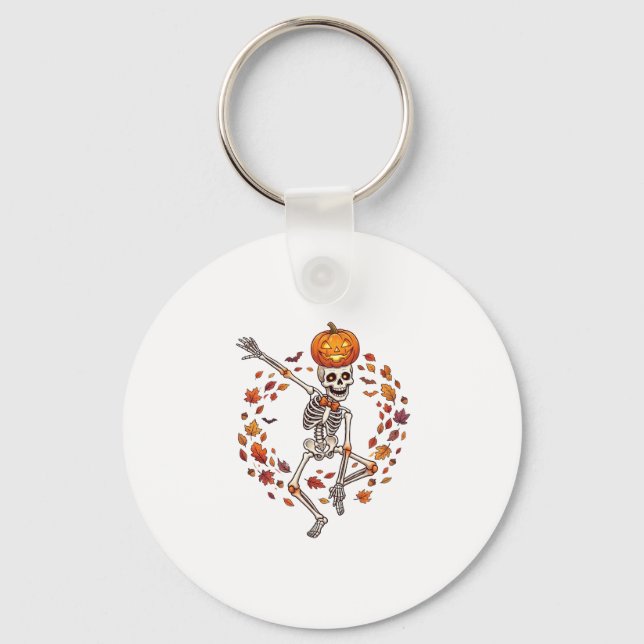 Halloween Dansande Skelett Pumpa Höstblad Nyckelring (Framsida)