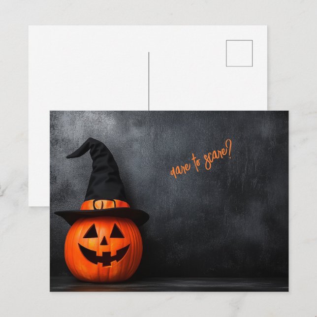 Halloween Dare ska Skrämma Pumpkin Vykort (Fram/baksida)