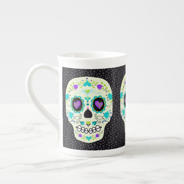 Halloween Day of the dead Skull Mugg Benporslin Mugg (Vänster)