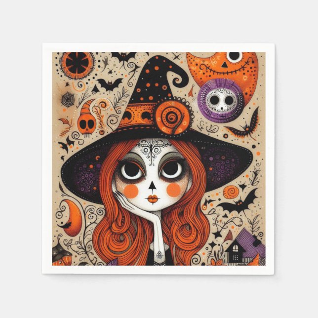 Halloween Day of the dead Witch Pappersservett (Framsidan)