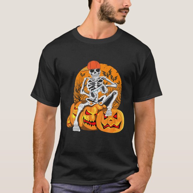 Halloween Dead Gangster Skeleton Game Pumpskin Pum T Shirt (Framsida)