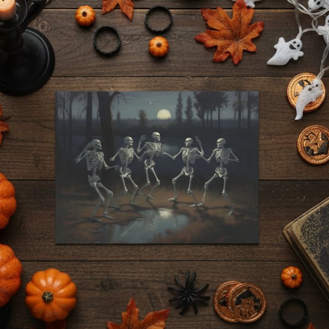 Halloween-decoupage dansande skelett  vykort (Skapare uppladdad)