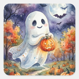 Halloween-dekal - Bedårande spök söta akvarell Fyrkantigt Klistermärke
