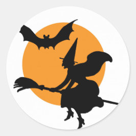Halloween-dekal med flygande häxa. runt klistermärke