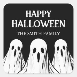 Halloween-dekal med svart och vit spöke fyrkantigt klistermärke