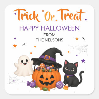 Halloween-dekaler för trick or treat-påsar fyrkantigt klistermärke