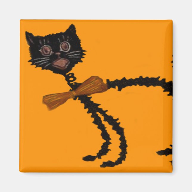 Halloween-dekoration i form av svart kattrig figur magnet (Framsidan)
