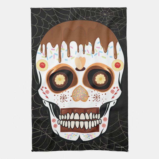 Halloween Dekoration Sugar Skull Kitchen Towel Kökshandduk (Vertikal)