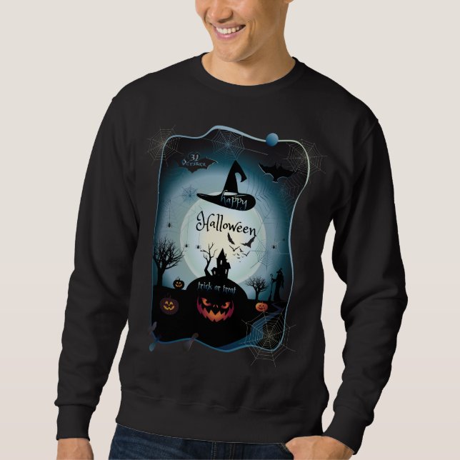 Halloween Dekoration Treat eller Trick Monster Lång Ärmad Tröja (Framsida)