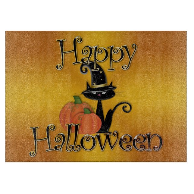 Halloween dekorativt glasskärande skiva/svart katt (Framsidan)