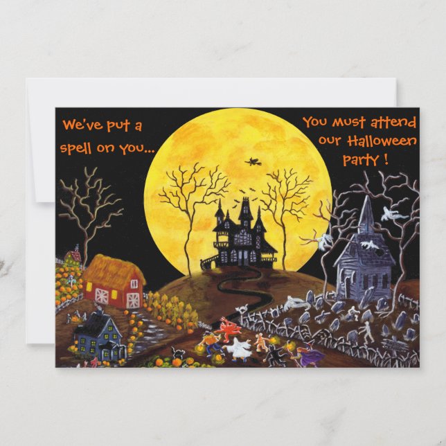Halloween delen, inbjudningar, spökade, inhyser, inbjudningar (Framsida)