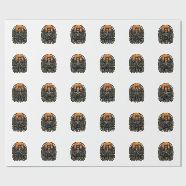 Halloween Demon Nunna Kronvingar Orange Måne_1 Presentpapper (Platt)