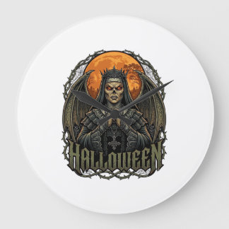 Halloween Demon Nunna Kronvingar Orange Måne_1 Stor Klocka