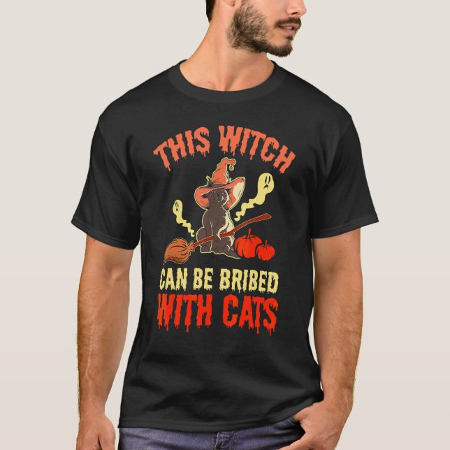 Halloween Denna häxa kan mutas med katter T Shirt (Framsida)
