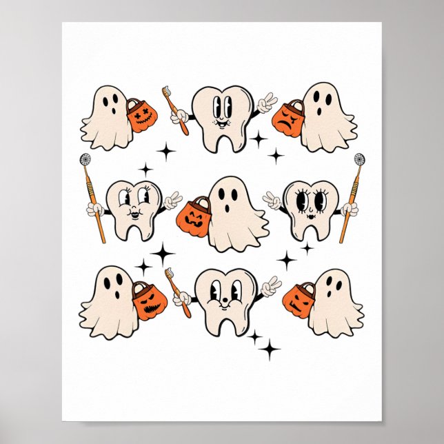 Halloween Dentist Dental Hygienist Teeth Ghost Pum Poster (Framsidan)