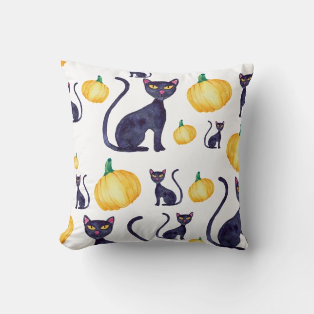 Halloween-design för svart katt och Orange Kudde (Framsida)