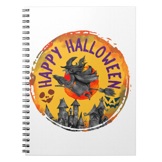 Halloween-design Glad Halloween Häxa Anteckningsbok (Framsidan)