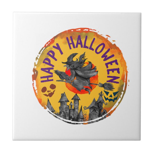 Halloween-design Glad Halloween Häxa Kakelplatta (Framsidan)
