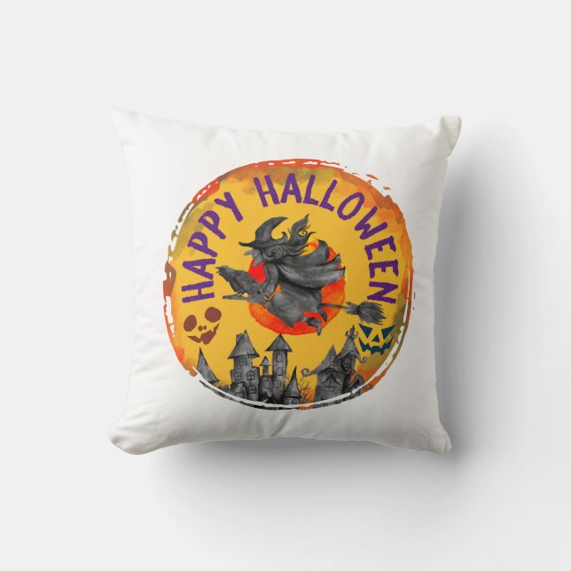 Halloween-design Glad Halloween Häxa Kudde (Framsida)