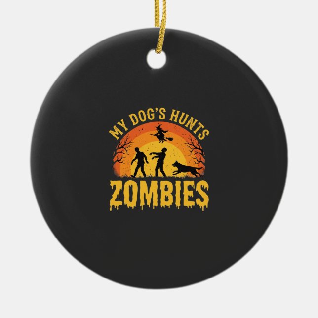 Halloween-design Hund jagar zombier Julgransprydnad Keramik (Framsidan)